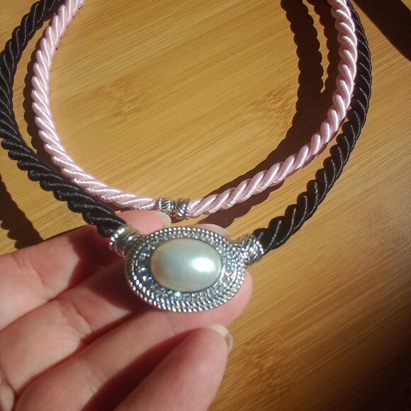 Judith Ripka Sterling Oval Cultured Mabe Pearl Enhancer 2 Cords Pink/ Black $510 - Picture 15 of 15